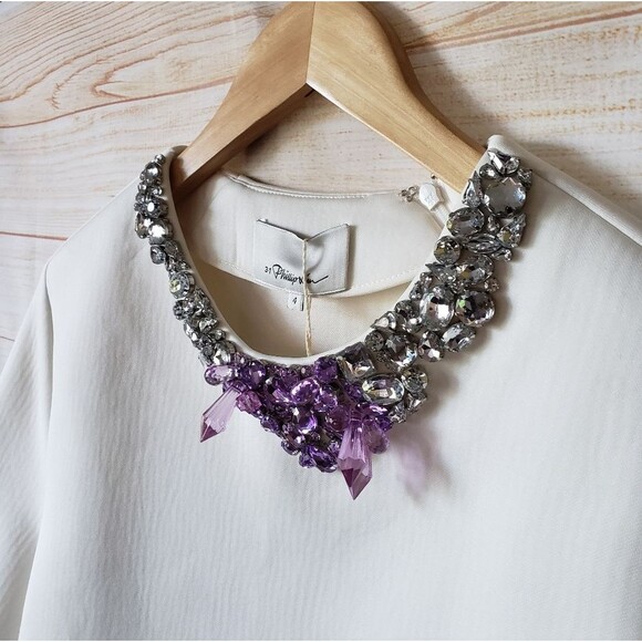 RARE! 3.1 Phillip Lim Oversized Top Shirt Encrusted Crystals Neckline Round Neck - Picture 5 of 11